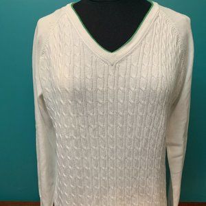 Callaway Women's Lightweight 100% Cotton V-Neck Sweater - Medium, White & Green